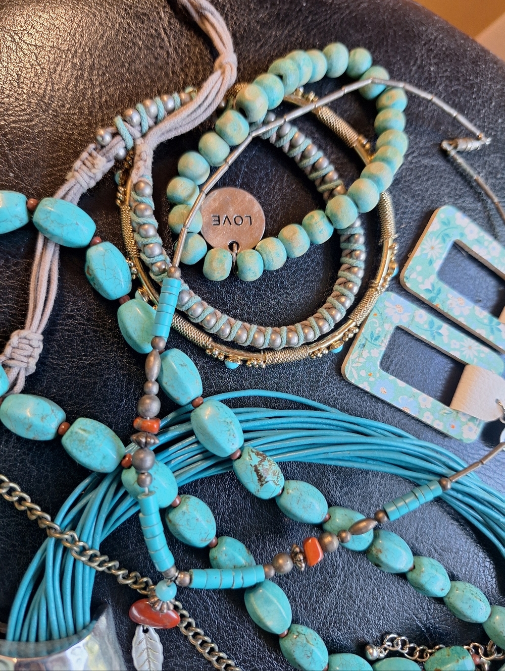 Turquoise & Silver BLUE Fashion Jewelry Ensemble Necklaces EARRINGS BRACELETS - Picture 5 of 7